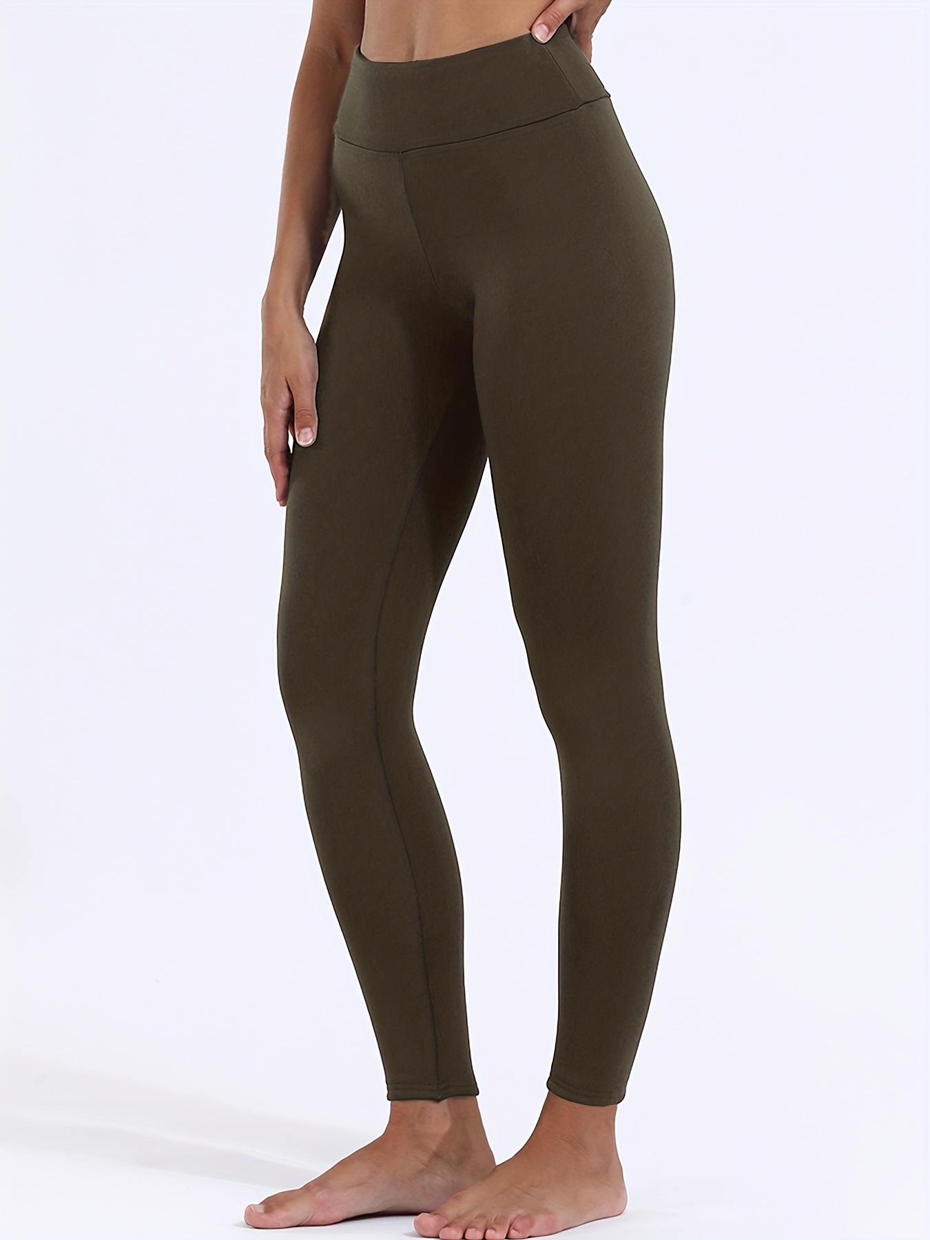 Solid Color High Stretch Yoga Fleece Leggings High Waist - Temu