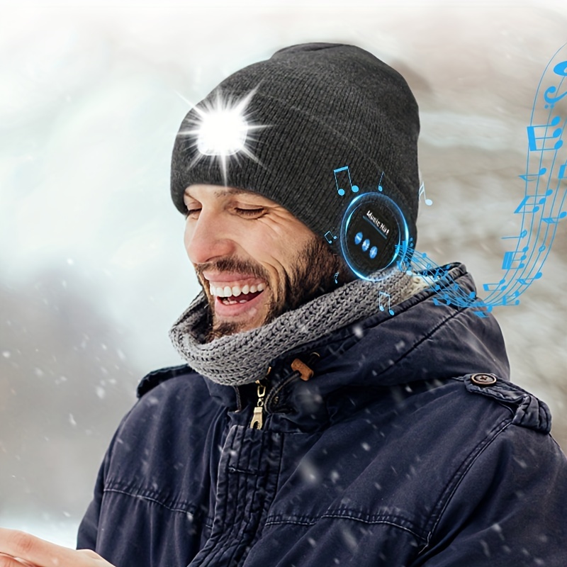 Casquette de musique Bluetooth pour adulte enfant adolescents Chapeau Led  mains libres 3 en 1 Creative Extensible Bluetooth Bonnet tricoté pour la  nuit Pêche Randonnée avec L