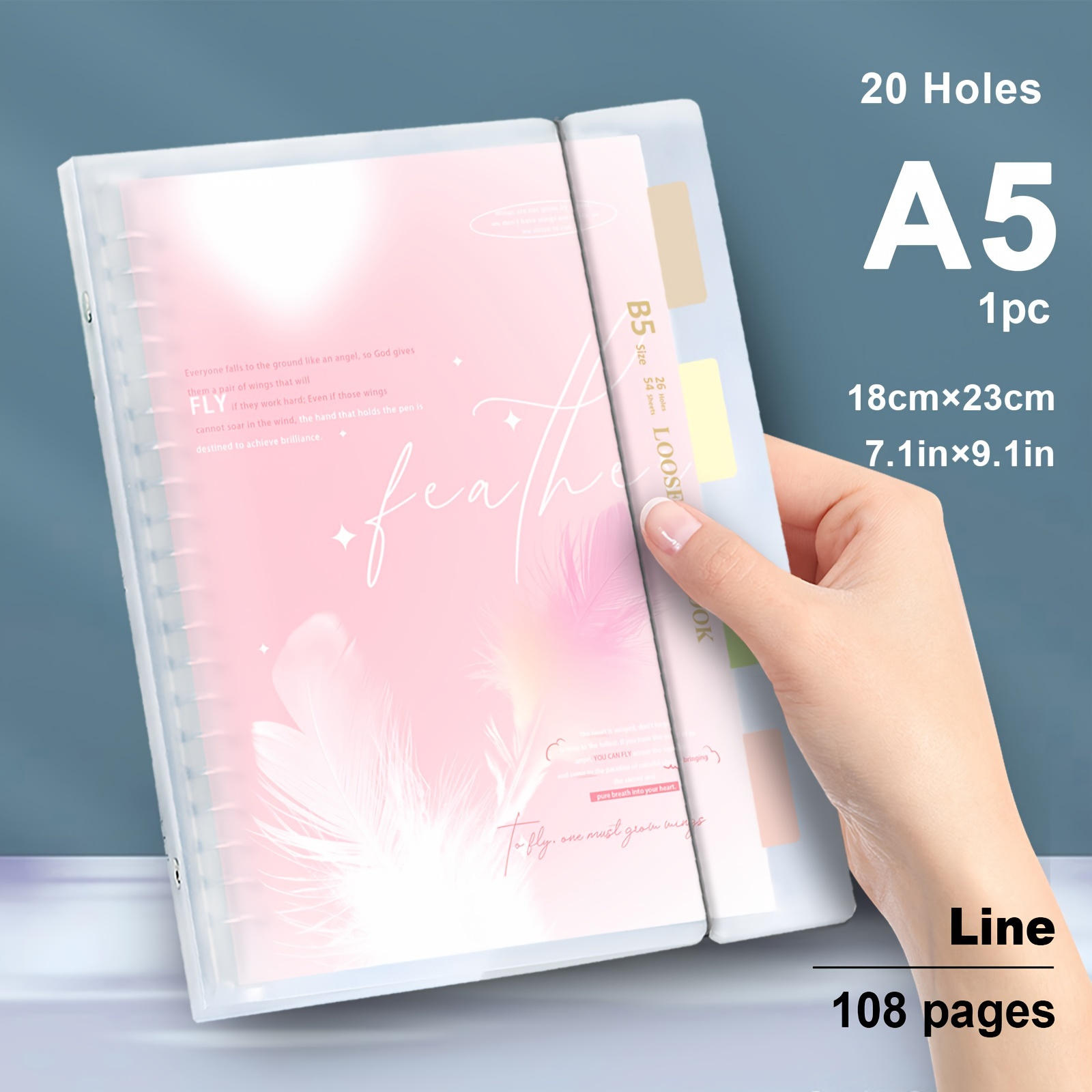 Image of 1 Book, A5/b5 Size, 54 Sheets, 108 Pages, Cover, Detachable Transparent Ring Binder Notebook, Ruled, Diary, Suitable For Students, Family, Business Notepad, Gift