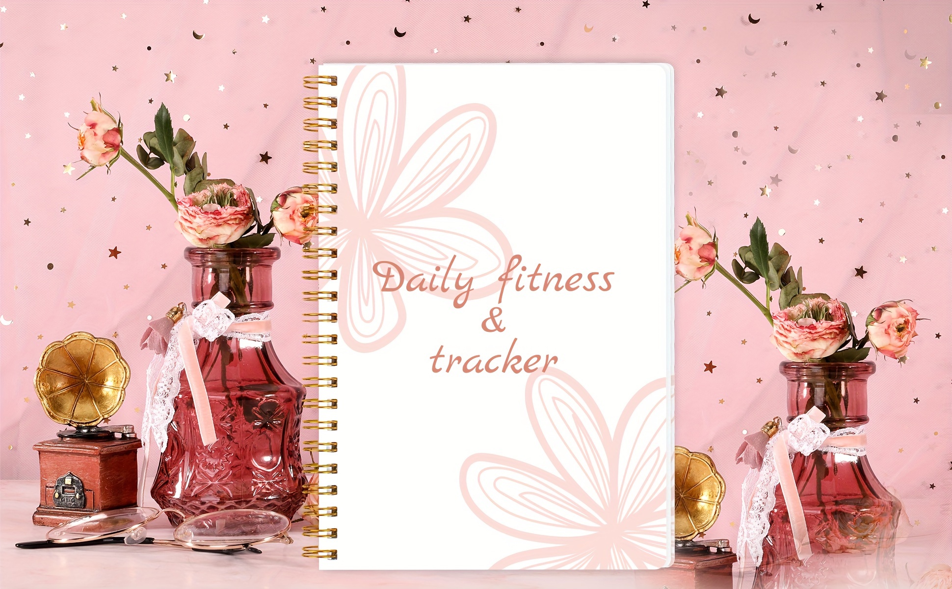 Workout logbook: Pink fitness diary, Set goals, train and track 224  workouts, Measurements, achievements and check ins