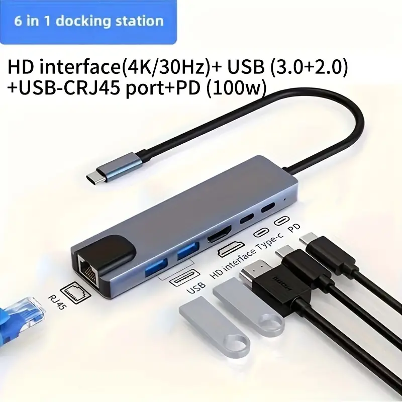 USB-C to 3-Port USB-A, USB-C & RJ45 Multiport Adapter - USB 3.0 Hub