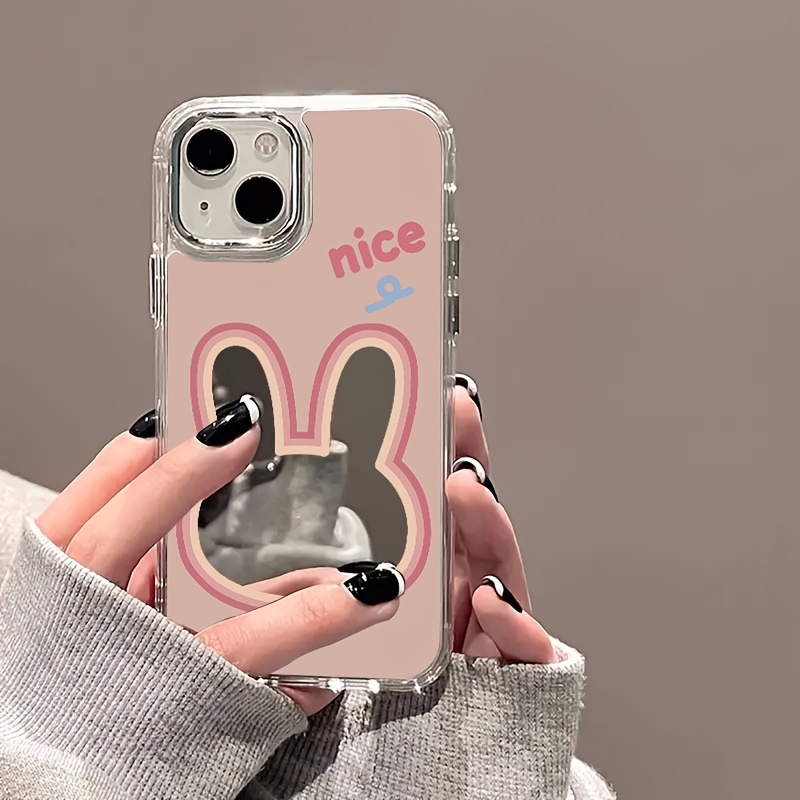 Rabbit Drawing Simple Mirror Cell Phone Case Big Hole Temu