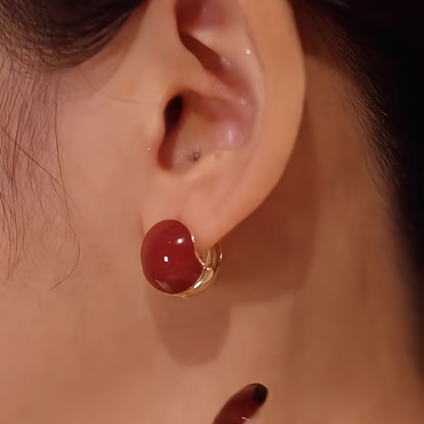 

Tiny Red Bean Design Stud Earrings Zinc Alloy Jewelry Vintage Elegant Style Suitable For Women Autumn Winter Earrings