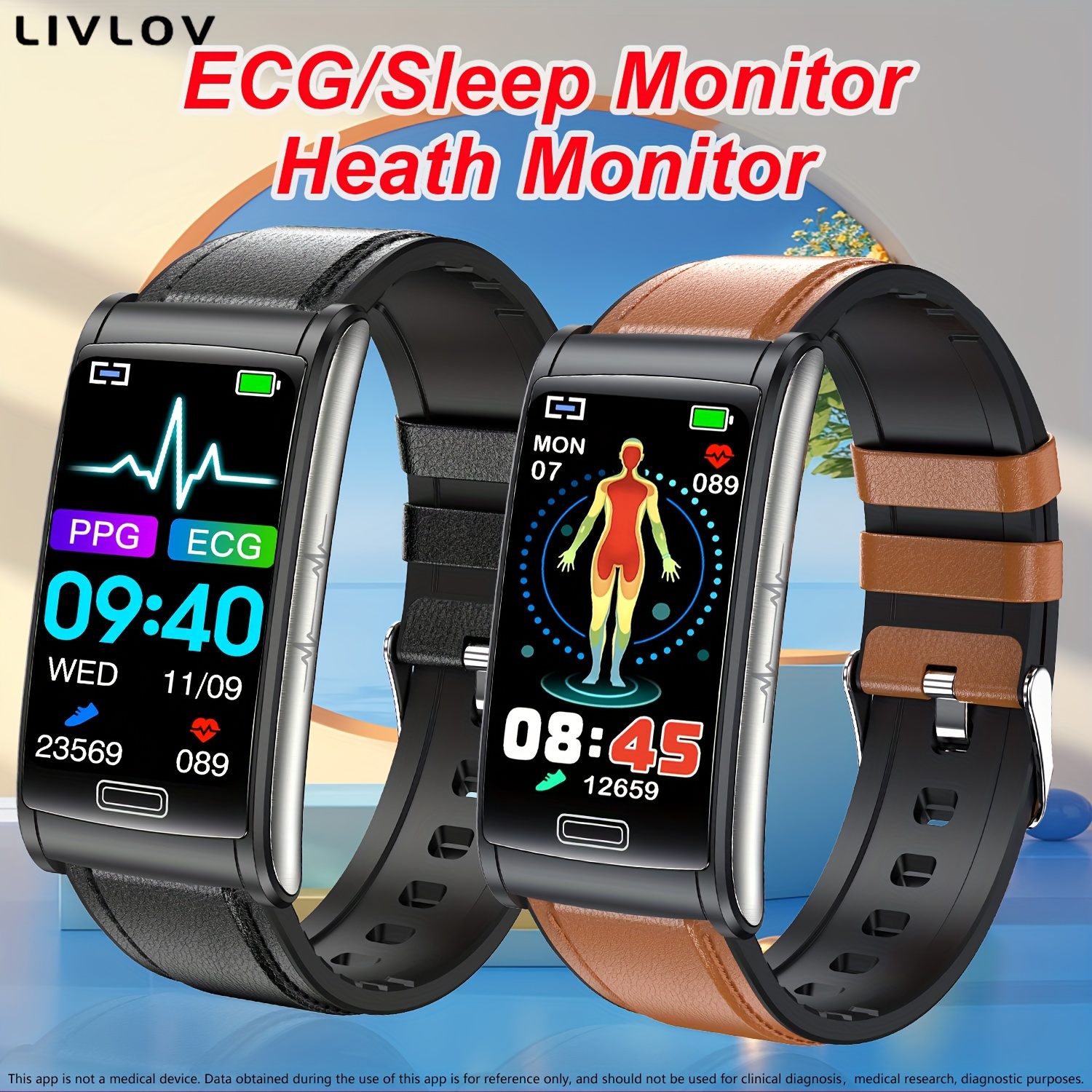 1.91 pantalla táctil reloj inteligente Bluetooth llamando ecg + ppg glucosa  en sangre hrv frecuencia cardíaca presión arterial monitor de temperatura  corporal salud fitness tracker