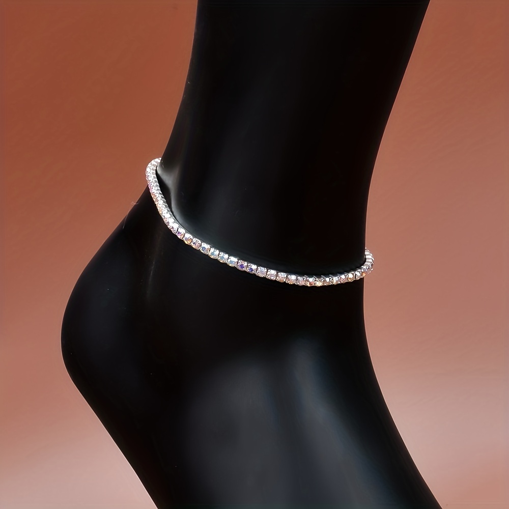 Rhinestone Claw Chain Single Anklet, Silver Plated