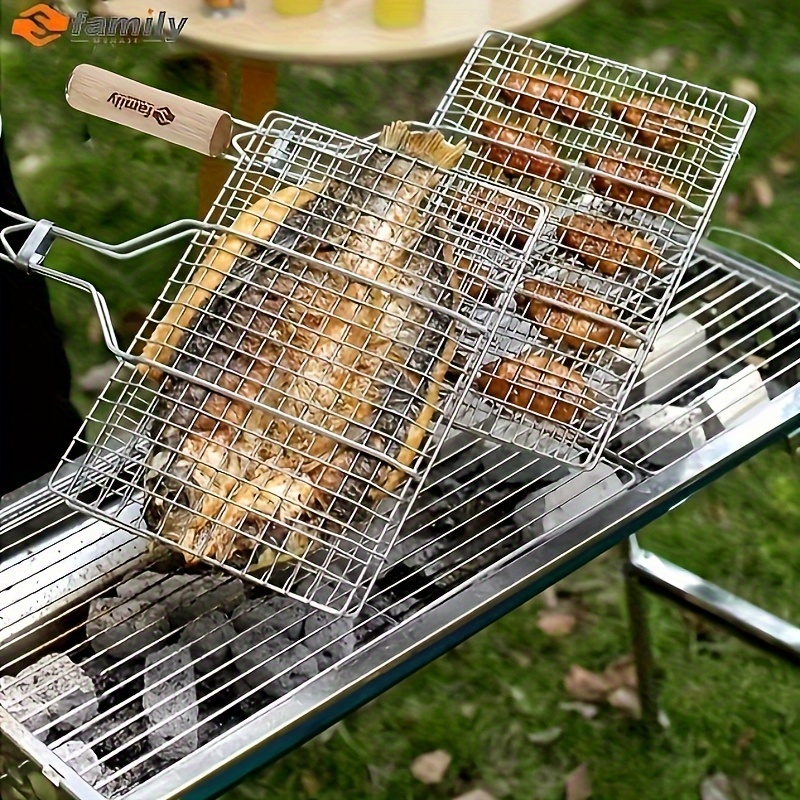 1PC/2PCS Wooden Handle Barbecue Cage Camping Meat and Vegetable