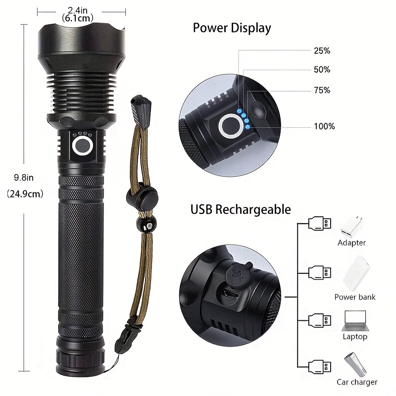 Rechargeable Zoomable Flashlight, Small High Lumens Super Bright Led  Flashlight, Powerful Handheld Flashlights, Waterproof Flashlight With 3  Modes & Zoomable For Outdoor Camping Emergency Hurricane Indoor Home Use -  Temu