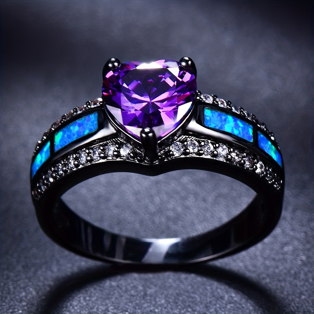 Dainty Promise Ring Inlaid Heart Shape Zirconia Paved Blue - Temu