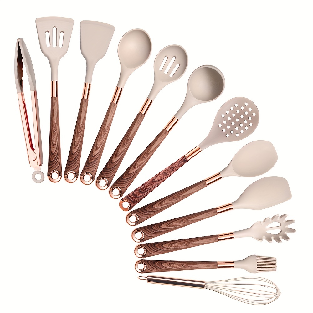 19Pcs Silicone Kitchen Utensils Set Non-Stick Cookware For Kitchen Wooden  Spatula Egg Beaters Kitchenware Accessories