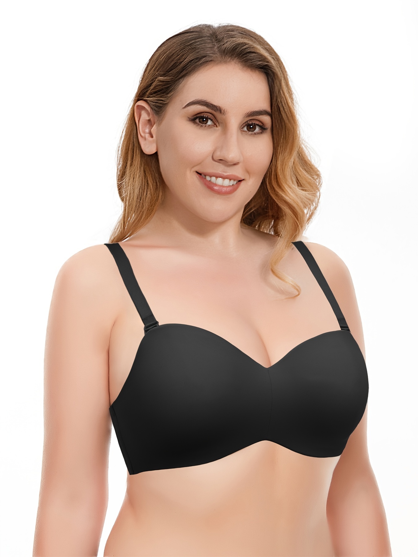 Qcmgmg Bras for Small Breasted Women Padded Push Up Strapless Bra Plus Size  Bandeau Tube V Neck Wireless Bras for Women Black 38G