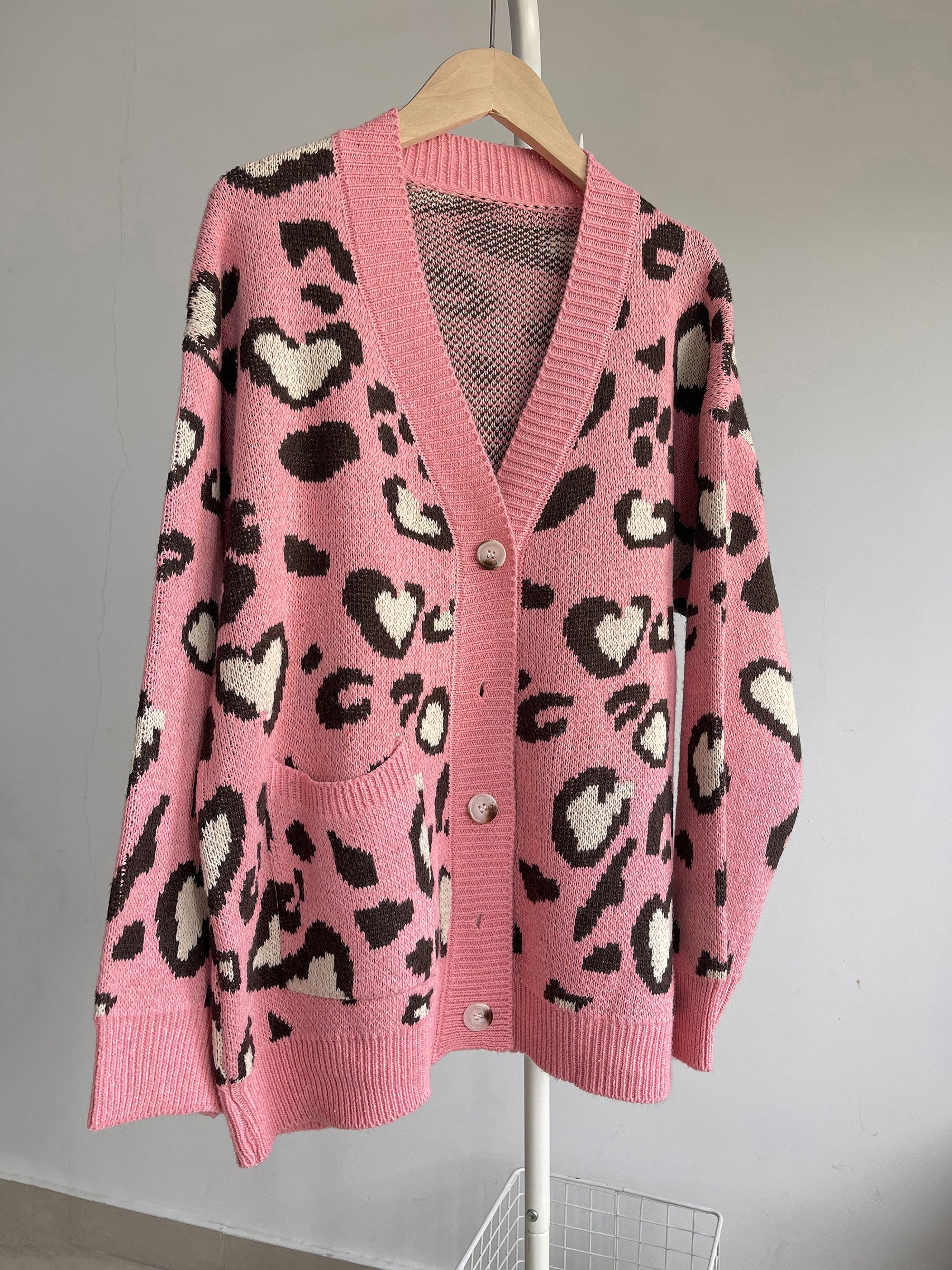 Olivia Mark – Pink Ribbed Knit Leopard Print Open Front Longline Cardigan –  Olivia Mark