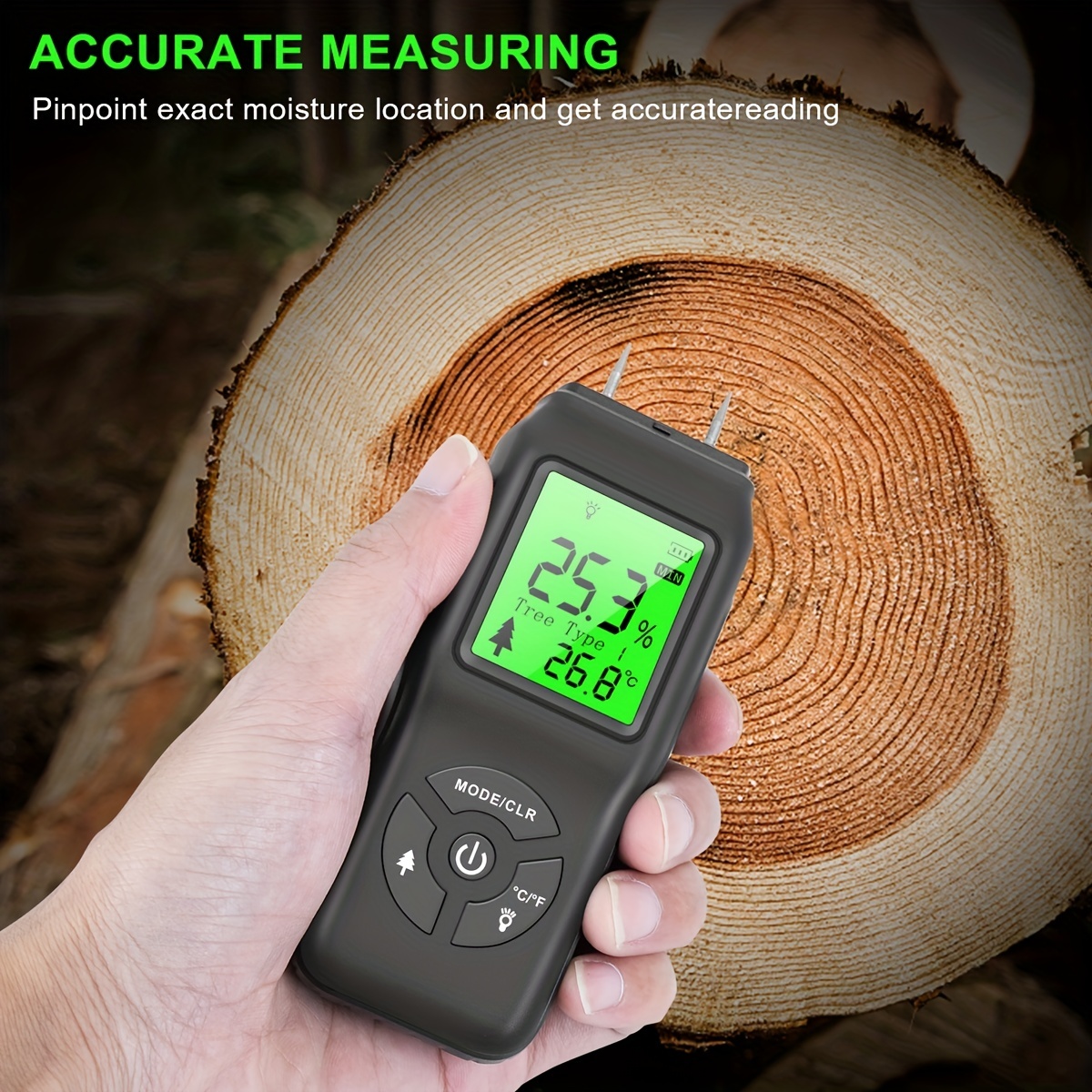 Détecteur d’humidité pour le bois, mesure avec broche ou avec sonde.
