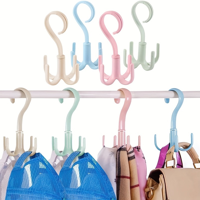 2pcs 360 °Rotatable Storage Hooks Plastic Four Claw Wardrobe Bag Hook  Closet Organizer Hooks For Hanging Handbags Purses Clothes