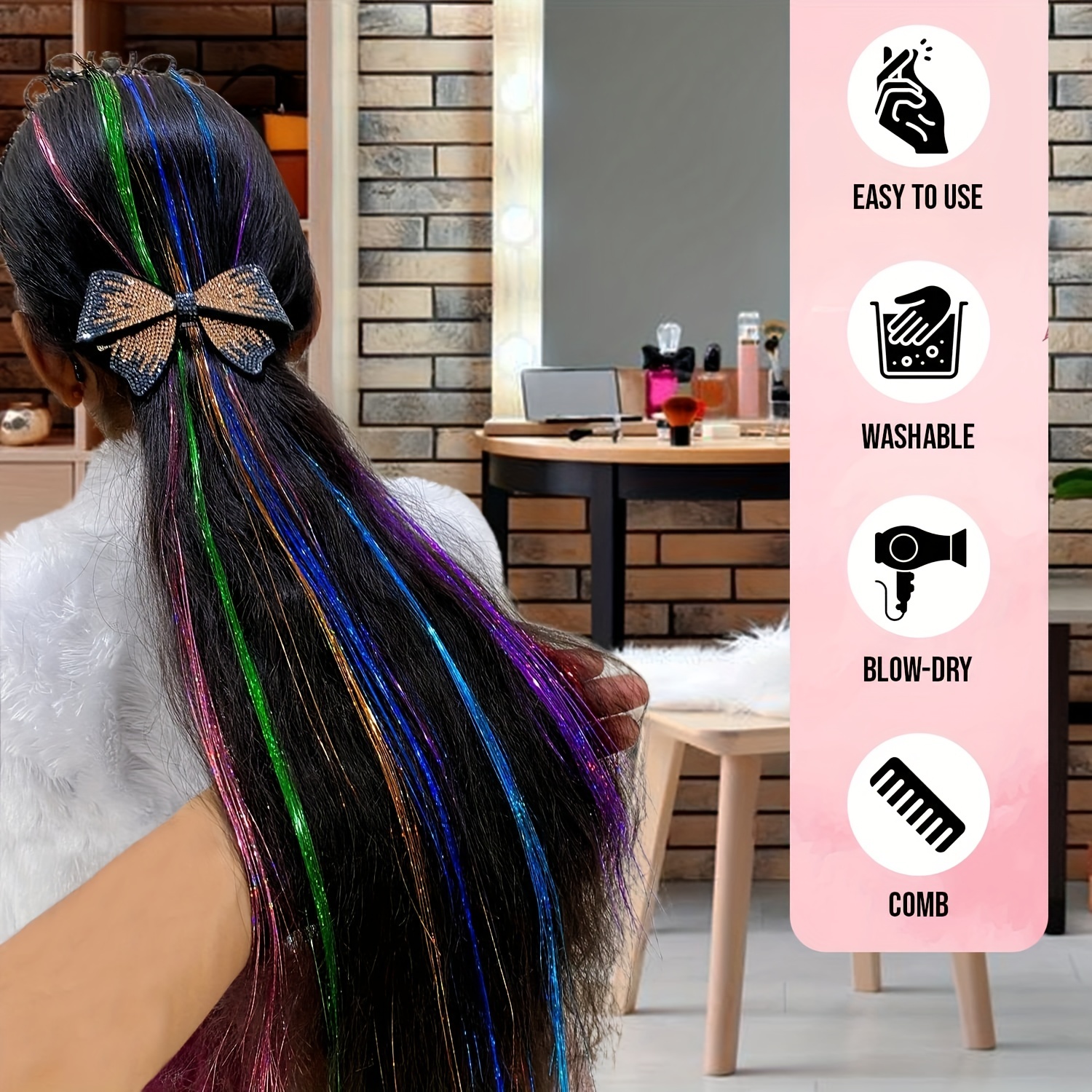 Strands Tinsel Hair 13 Colors Synthetic Hair Feathers - Temu