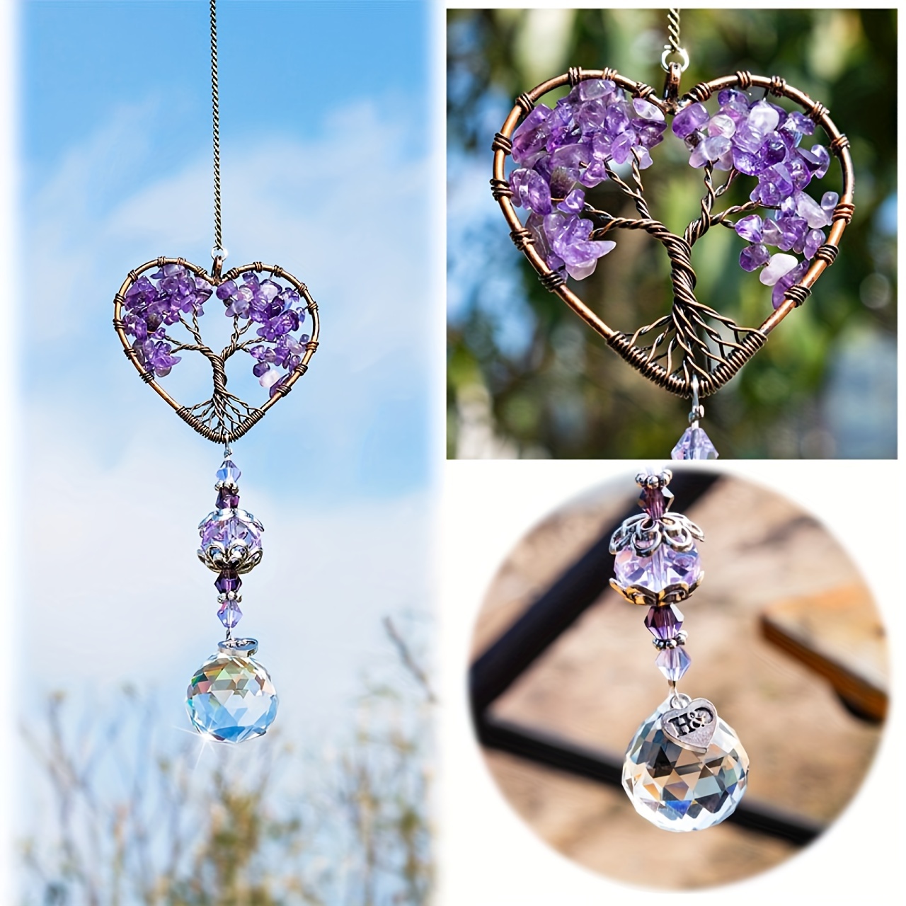 1pc Fashion Hanging Crystal Suncatcher Life Tree Stone Beads - Temu