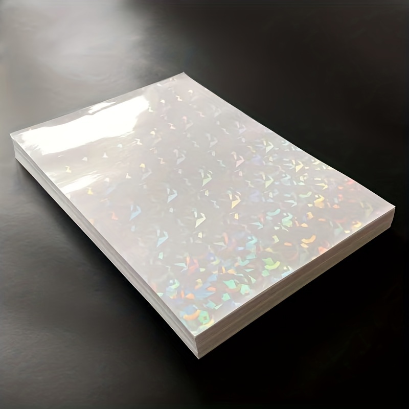32 Sheets Holographic Sticker Paper Clear Vinyl Self Adhesive Waterproof  Rainbow Transparent Overlay Film A4 Size Holographic Overlay with 4 Styles