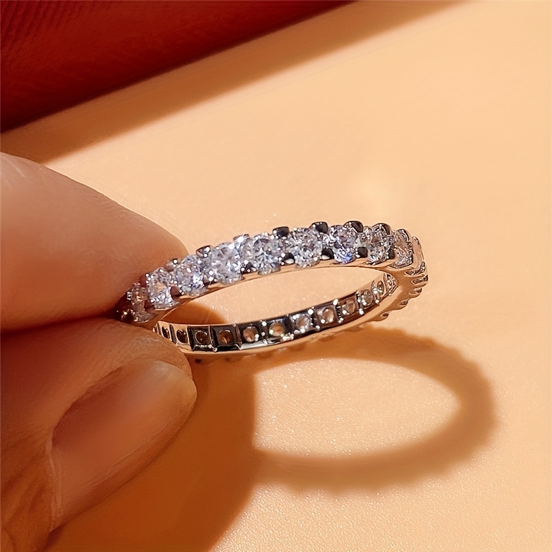 Classic Shining Ring, Silver Plated Zircon Band