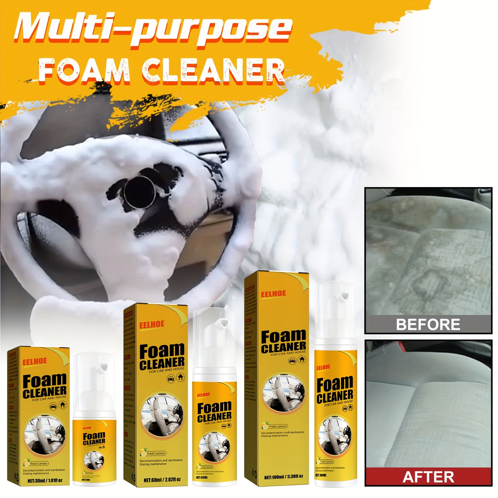 Foam Cleaner for Car, 2 Pcs High Effective Car Magic Foam Cleaner All  Purpose, Powerful Car Upholstery Stain Remover for Interior, Multipurpose  Foam