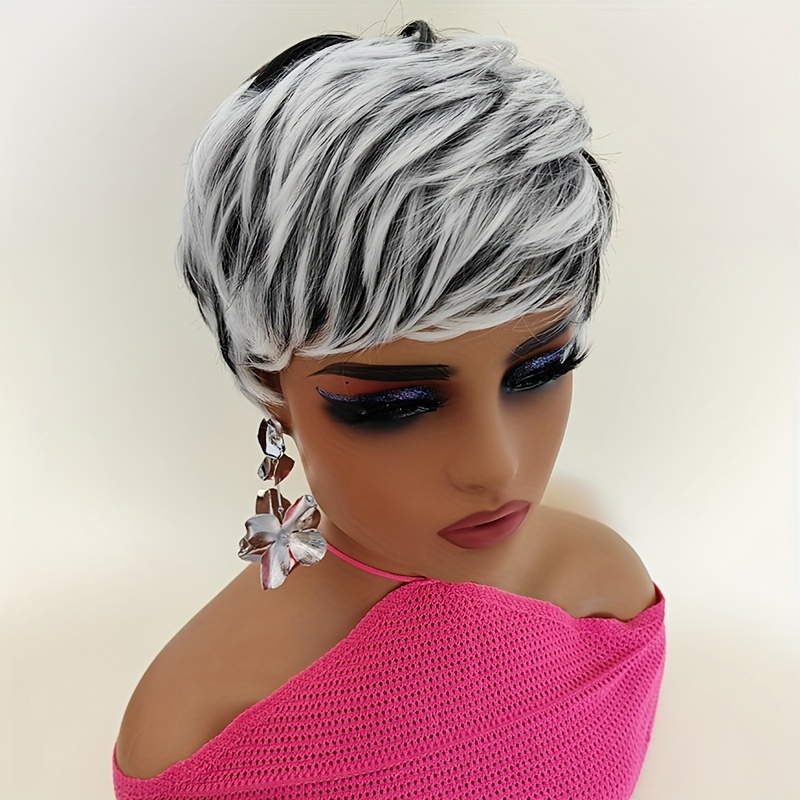 Short Pixie Cut Wigs Black Ombre White Synthetic Hair Wig Temu