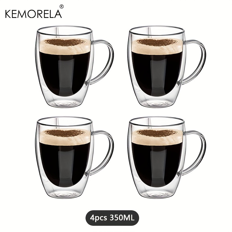 8 Glass Coffee Mugs-Clear Double Wall Glasses - Insulated Glassware with Handle - Large Espresso Latte Cappuccino or Tea, Size: One Size
