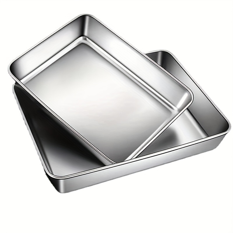 Stainless Steel Square Plate with Lid, Thickened Metal Square Baking Tray  for Oven, Thickened Metal Dish Plate for Food Small Square Baking Tray for