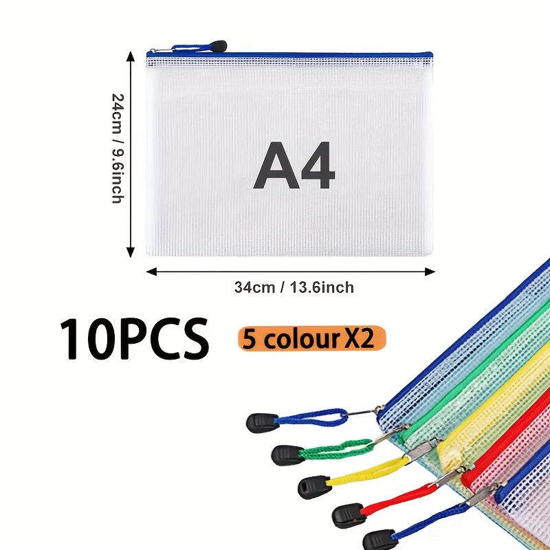 Mesh Zipper Pouch, Waterproof Zipper Bags,Waterproof Plastic Document  Pouch,, Multipurpose for Travel Storage, School Supplies 