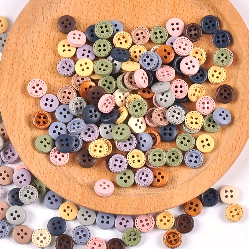 Multicolor Four Holes Wooden Buttons Diy Handmade Clothing - Temu