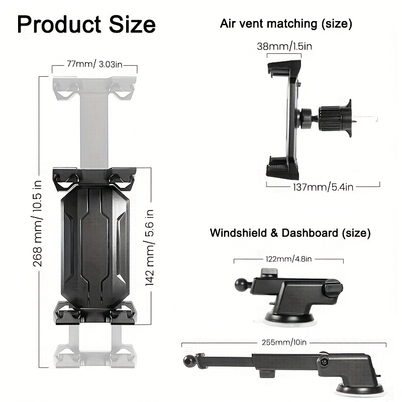 3 in 1 Car Tablet & Phone Mount Holder - Powerful Suction & Stable Clip