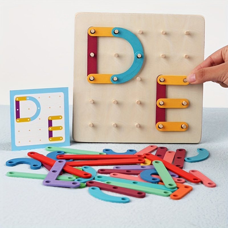 

Creative Pegboard Puzzle, Montessori Early Education Letter Number Geometric Graphic Teaching Aids, Parent-child Interactive Variety Set Pillar Puzzle Game, Wooden Educational Toys For Kids