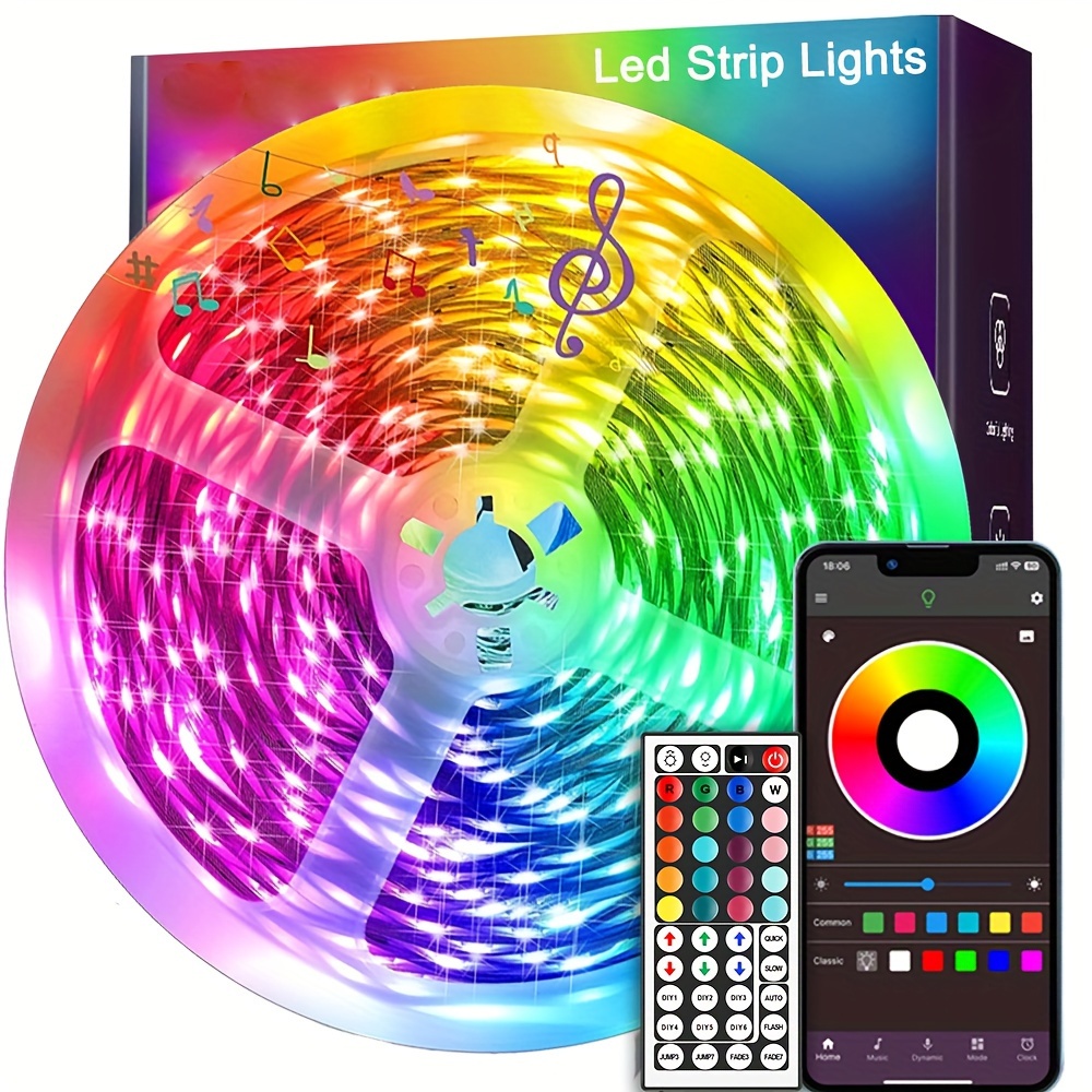 Tira de luz LED alimentada por USB, retroiluminación de TV de 6.56 pies/6.6  ft, luces LED RGB impermeable, tira de luces USB con control remoto RF