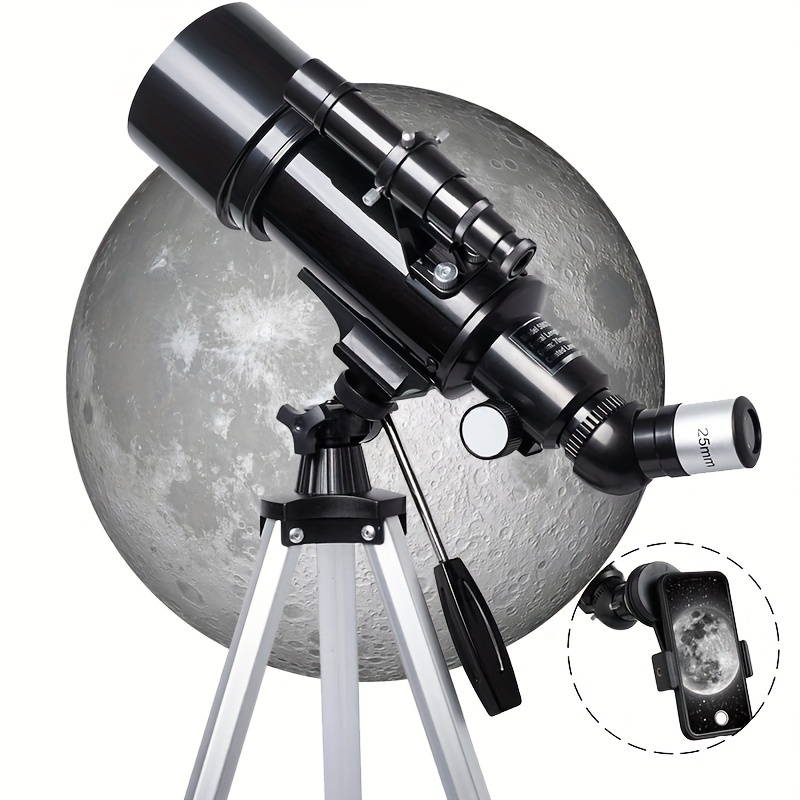 Telescopio astronómico con adaptador de teléfono, 70 mm de apertura,  Refractor, telescopio espacial para principiantes de Astronomía - AliExpress