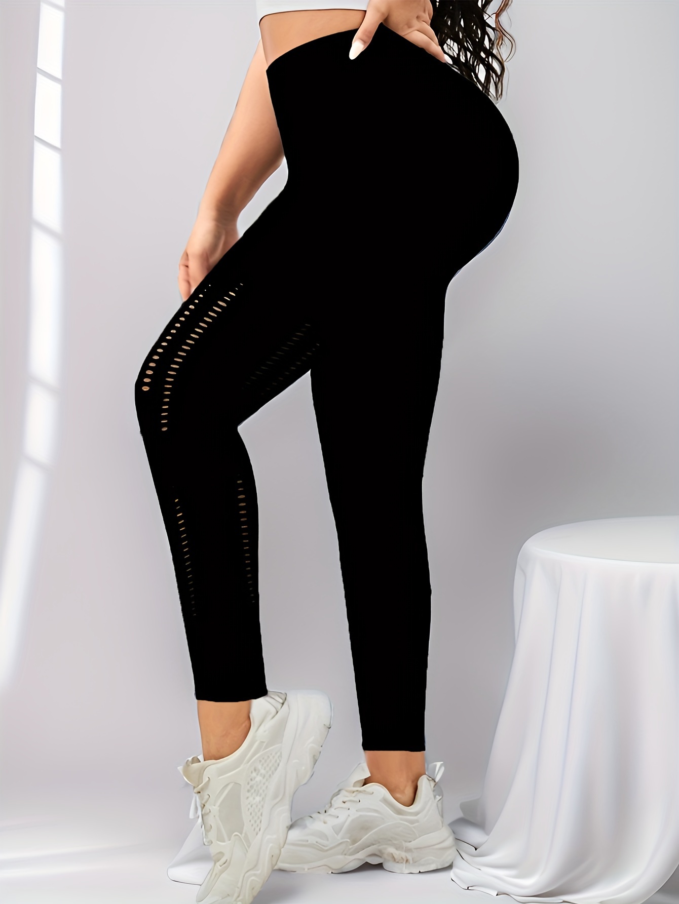 Sexy Solid Regular Black Plus Size Leggings (Women's)