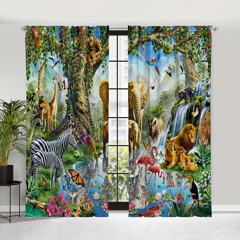 2 Panels Night Cheetah Printed Curtains Simple Modern - Temu