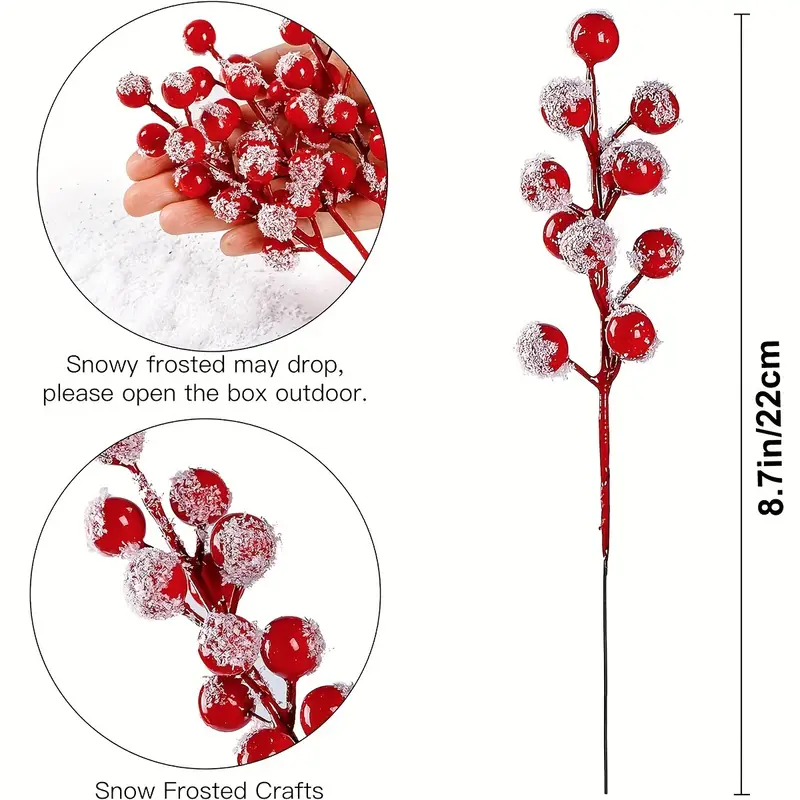 Snow Frosted Artificial Red Berry Stems Snowy Christmas - Temu