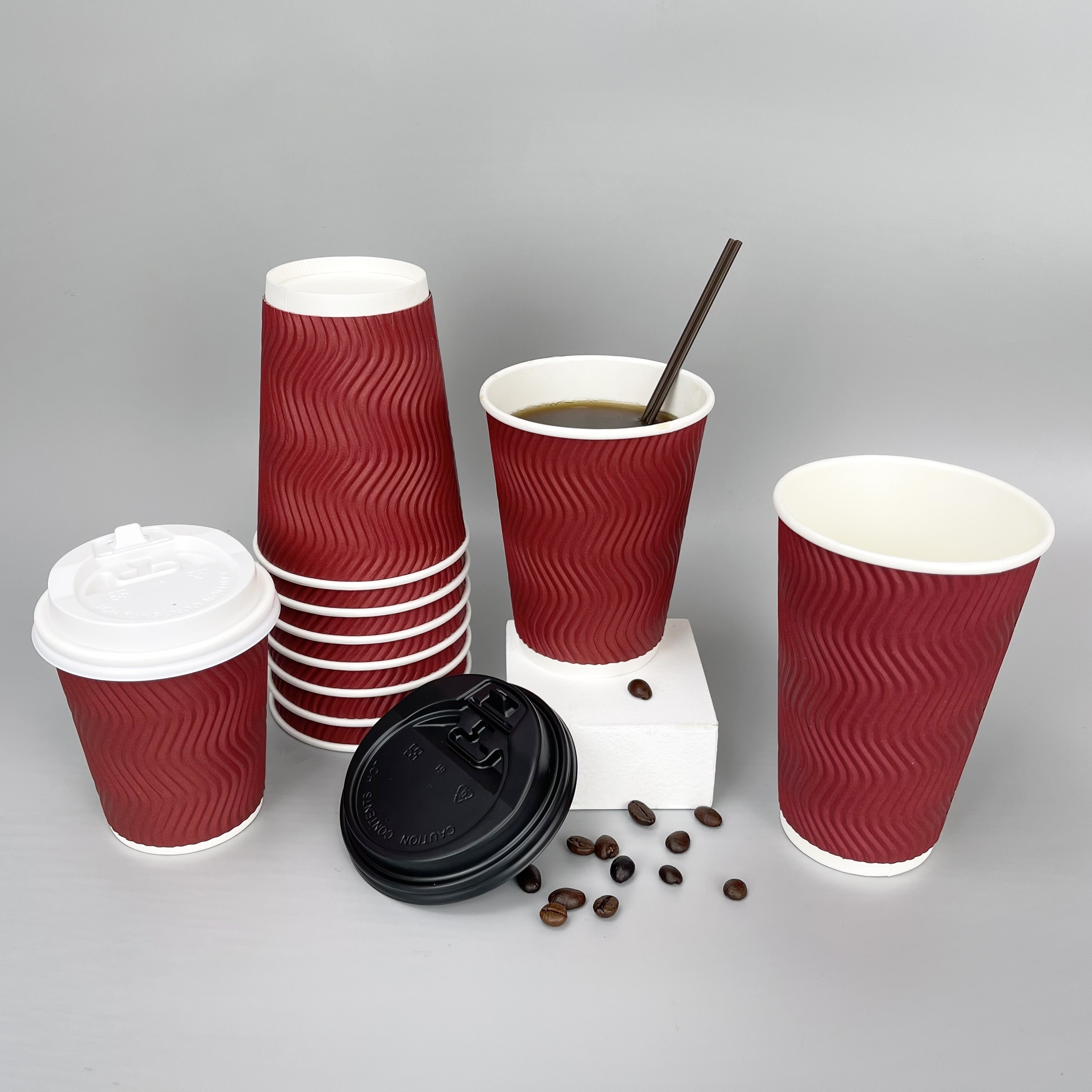 50 100sets 8 2 16oz Wine Red Disposable Hot Cup With - Temu