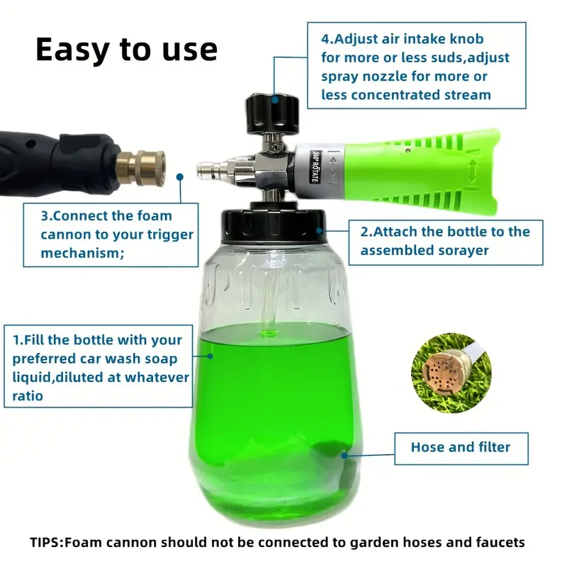 Green Foam Cannon / Transparent Bottle Snow Foam Lance Kit - Temu