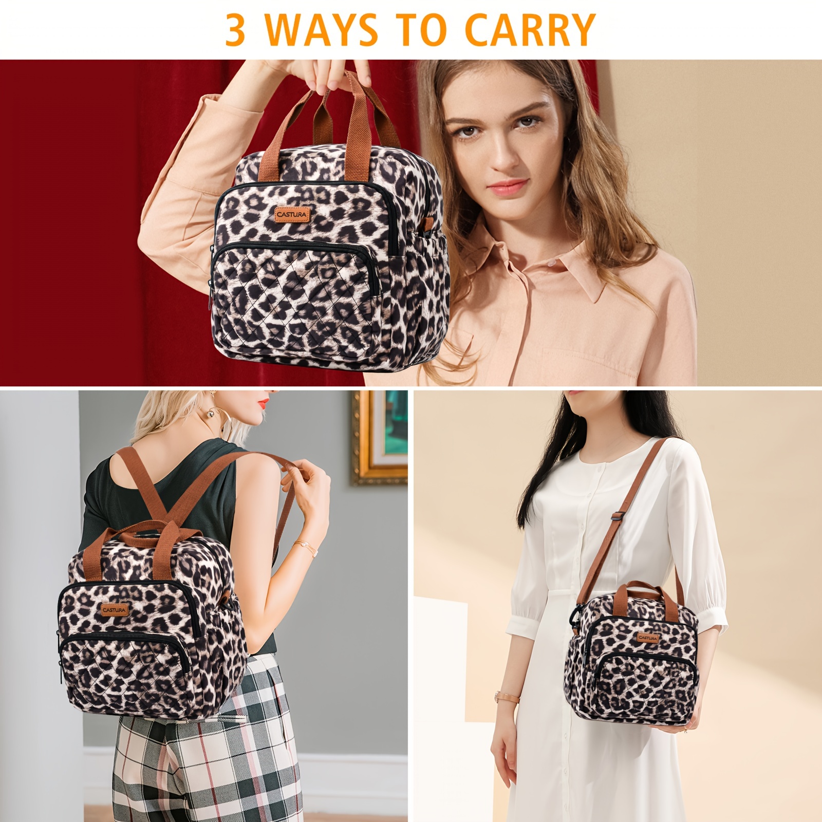 Leopard Printed Lunch Bag Women Adjustable Strap Leakproof Insulated Lunch Box