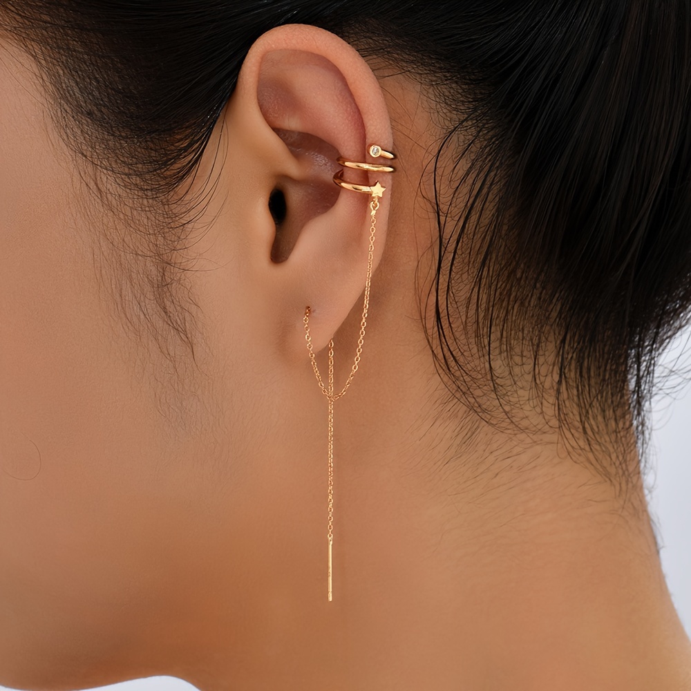 

1 Pair Long Tassel Earrings Inlaid Zirconia Ear Bone Clip Ear Wire Women's Zirconia Ear Wire Threader Earrings Jewelry For Banquet Accessories