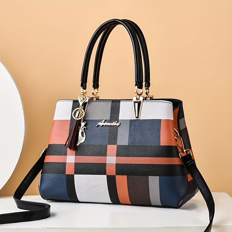 Checkered Handbags for Women Large Tote Purses Designer Shoulder Bags Top  Handle Satchel Fashionable Leather Handbag 