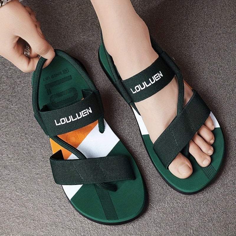 

Men's Letters Print Open Toe Sandals, Lightweight Non Slip Trendy Summer Sandals For Outdoor Casual Waking