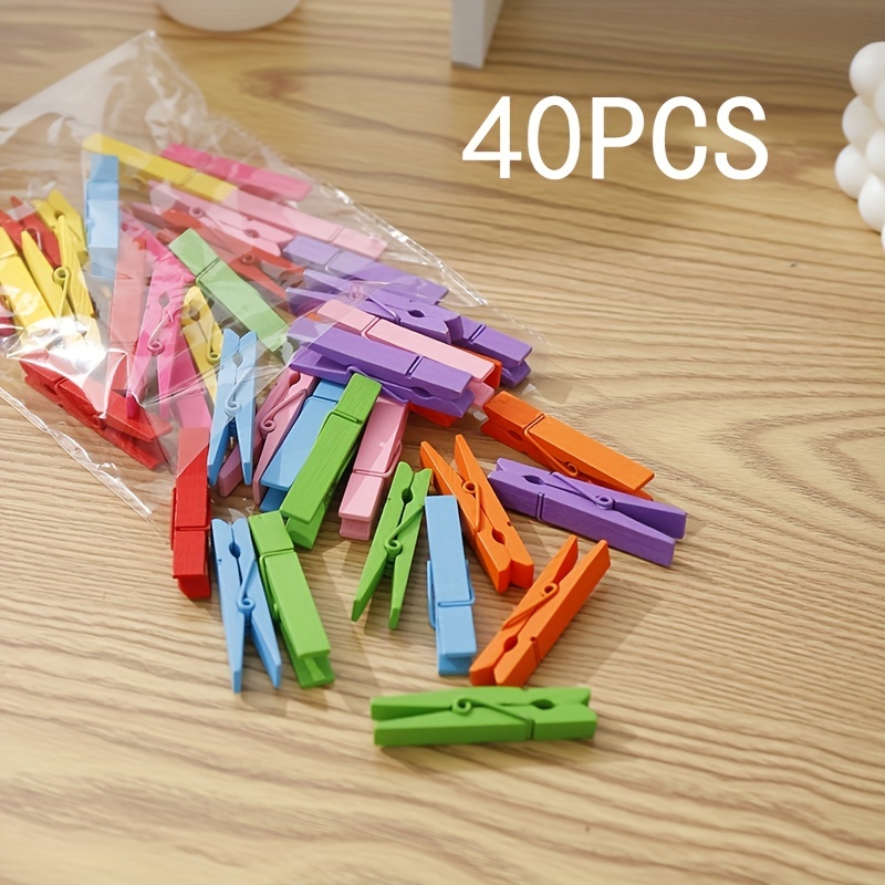 Mini Clothespins for Photo,40 Pack Wooden Small Clothes Pin with Twine  String, Tiny Decorative Clips for Pictures Crafts Display 