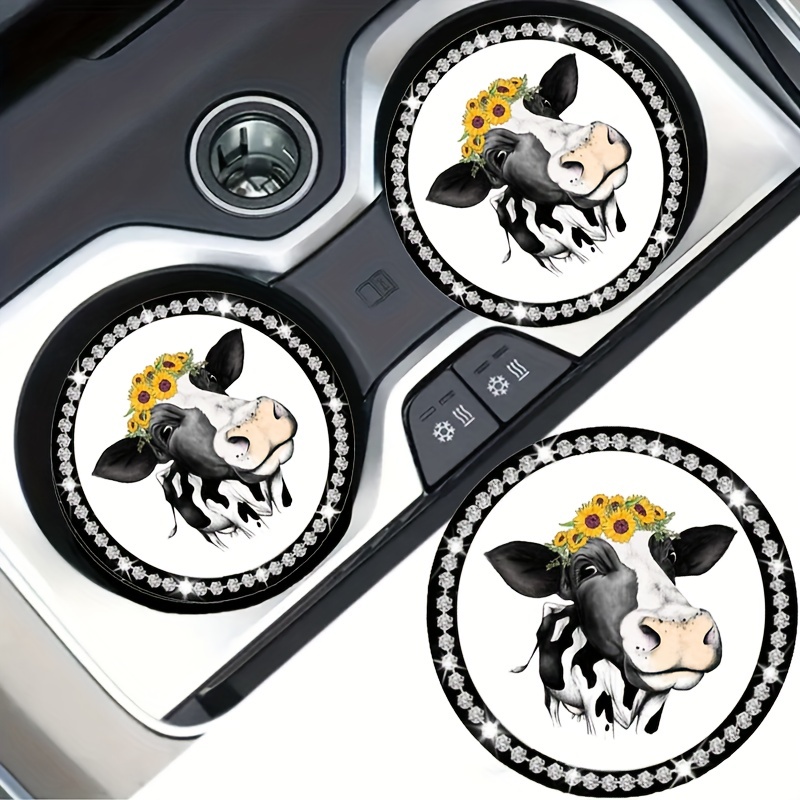  2PCS Bling Cow Print Car Accessories for Women