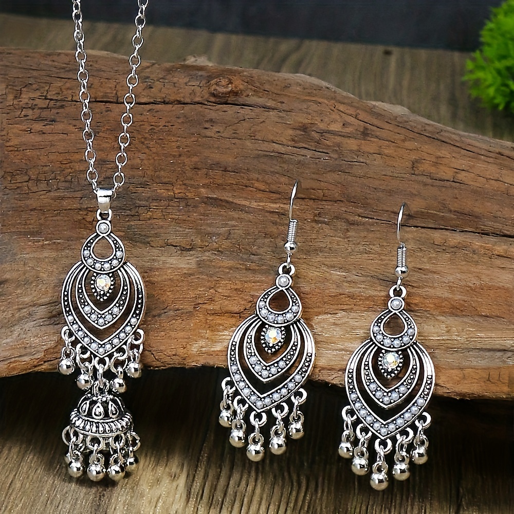 

3pcs Earrings Plus Necklace Boho Style Jewelry Set Cute Lantern Design Match Daily Outfits Special Jewelry For Special You