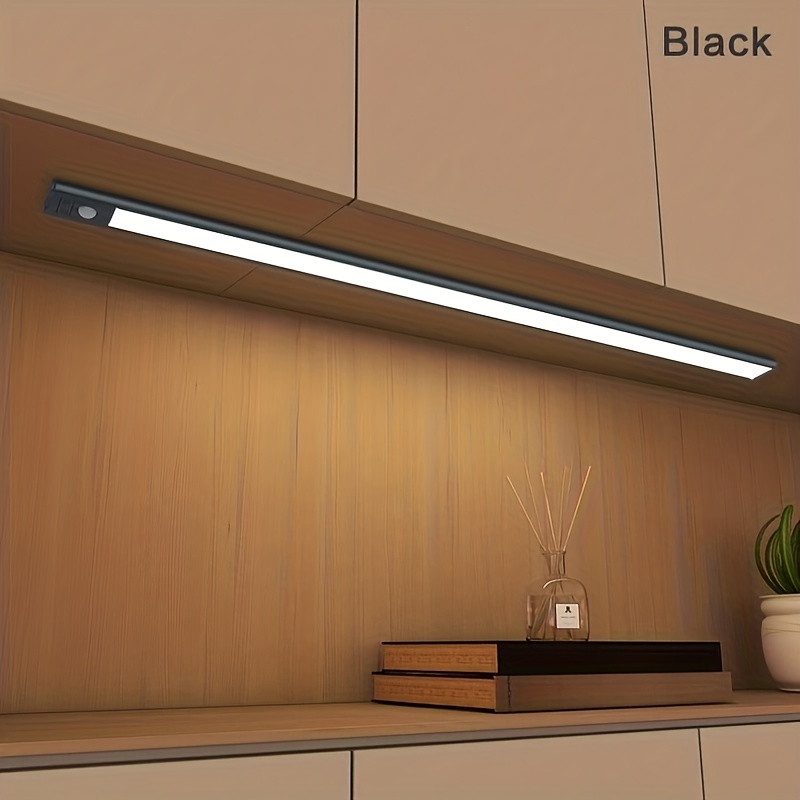 Sensor de movimiento LED debajo del gabinete, luz de armario, recargable  por USB inalámbrico, luces de pared a pilas, tira de luz LED activada por