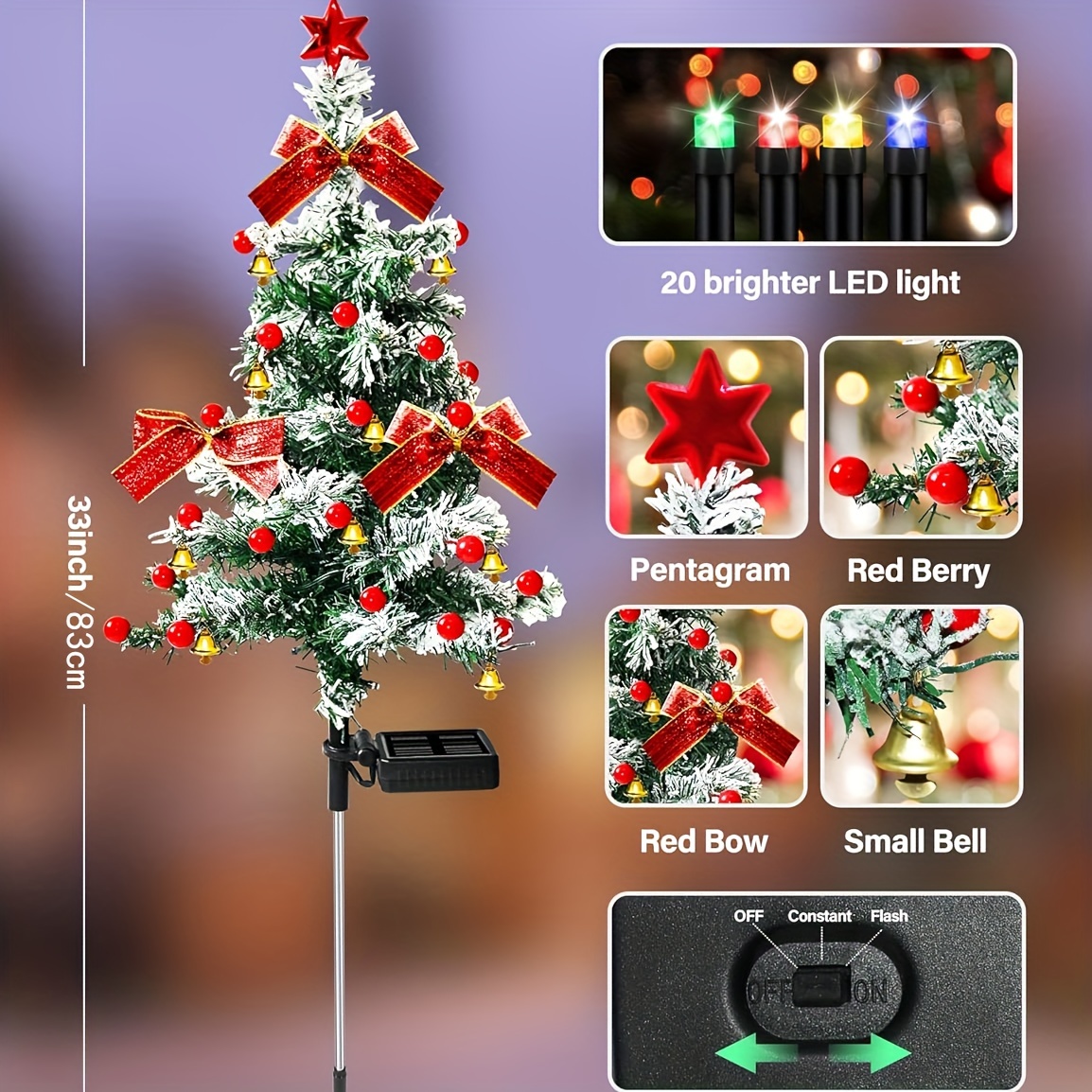 2pcs Solar Cedar Christmas Tree Lights, With 40 LED Four-color Lights,  Two-mode Function, With Constant Light And Flashing, Ground-mounted  Christmas T