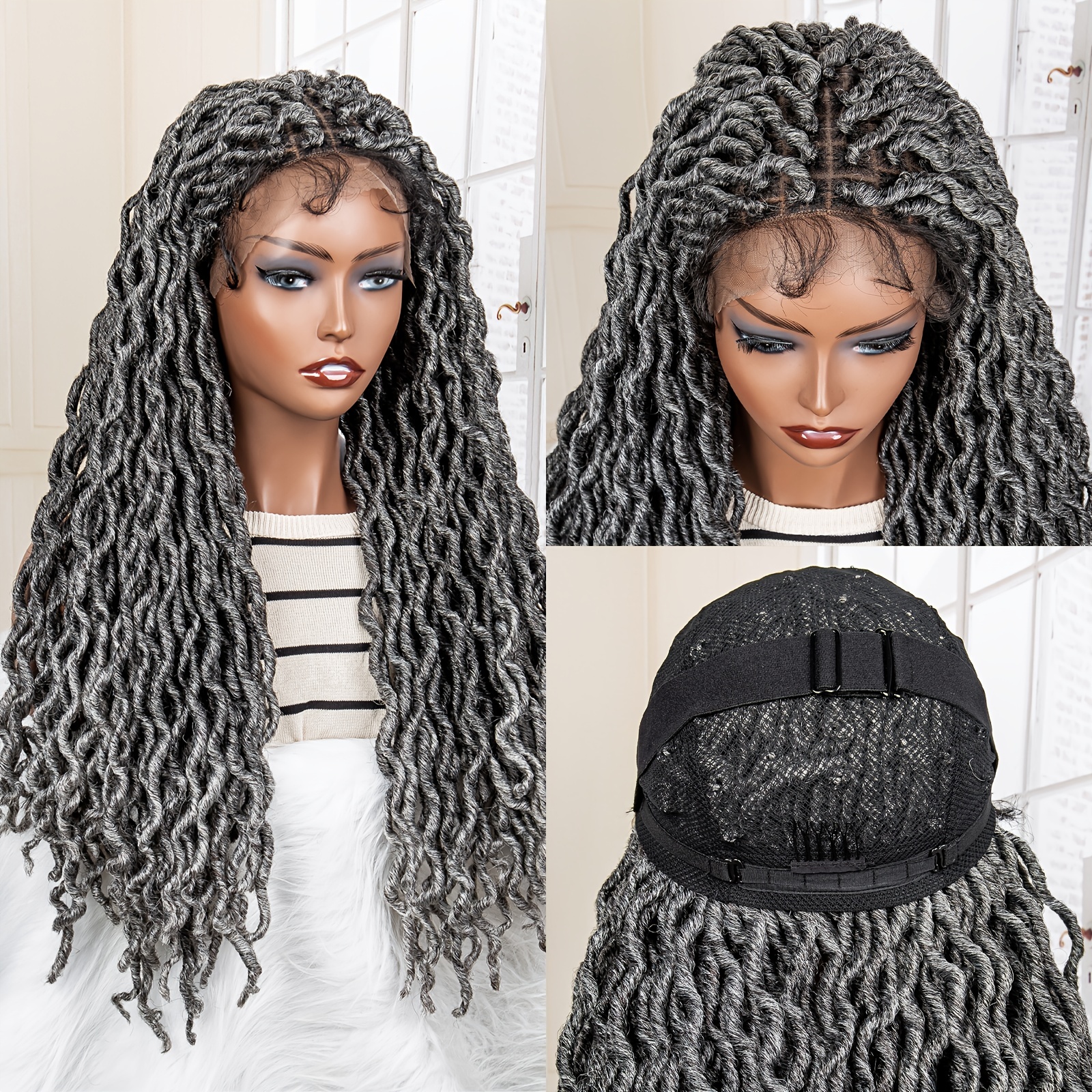 Platinum Blonde Braided Wigs for Afro Women Long Straight White Box Braid  Wig Pre-Plucked Hairline Micro Glueless Synthetic Braids Lace Front Wig  Heat