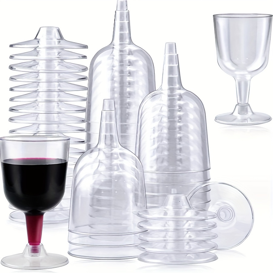 50pcs, Clear Plastic Wine Glasses, 5.07oz Plastic Wine Tasting Glasses,  Reusable Round Wine Cups, Pudding Beer Champagne Dessert Cups, Home Bar  Party