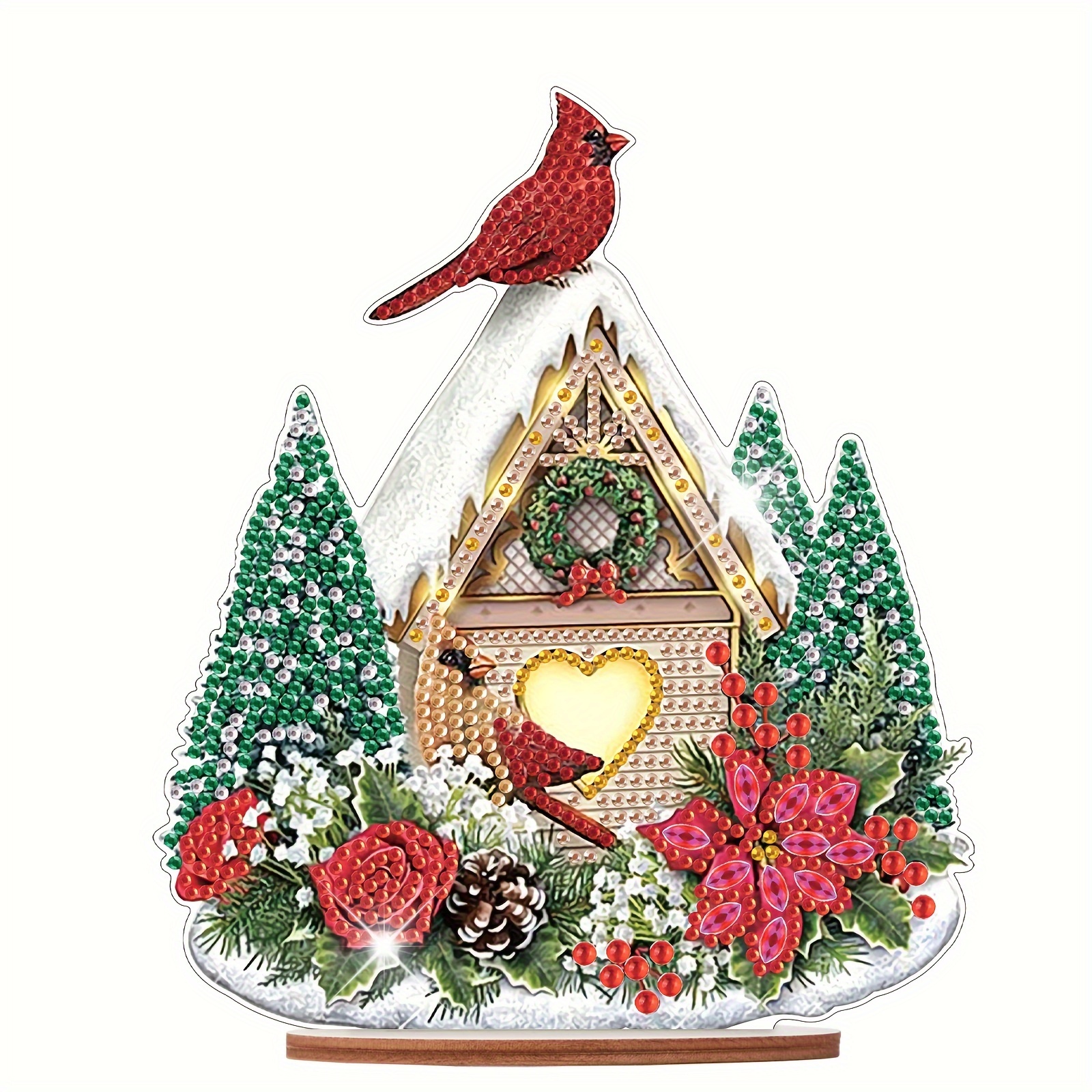 Christmas Bird With Love Wreath Decorative Table Top Diamond Painting  Kits,DIY 5D Diamond Art Christmas Decorations Ornaments For Xmas New Year  Home D