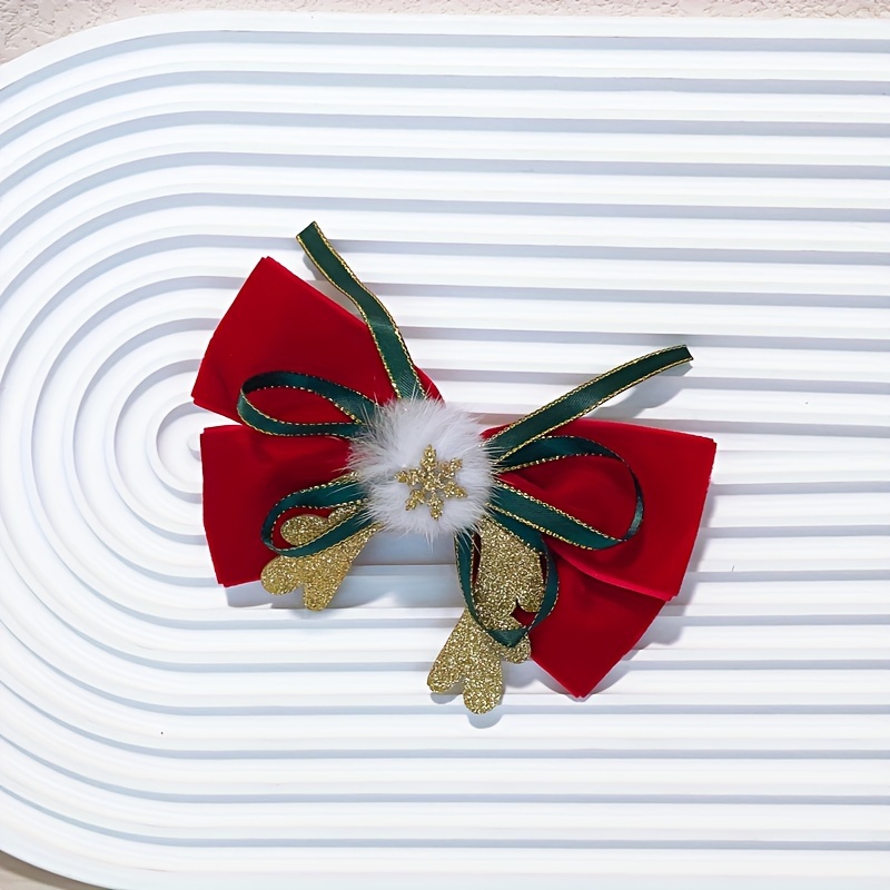 Red gold ribbon bow hair Accessories, Christmas hair clips