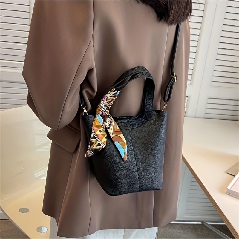 Mini Scarf Decor Bucket Bag, Elegant Pu Crossbody Bag, Women's Fashion  Handbag & Shoulder Purse - Temu